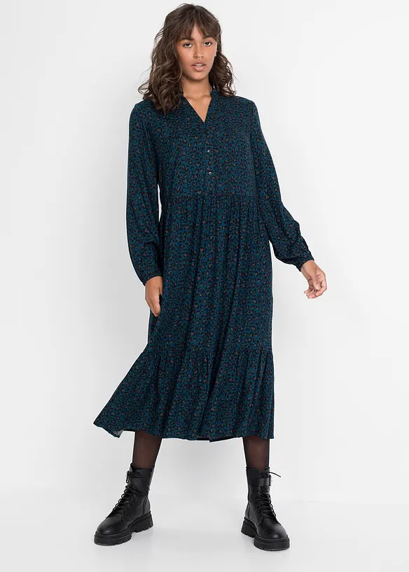 Midikleid aus Viskose in petrol von vorne (Totalaufnahme) - bonprix