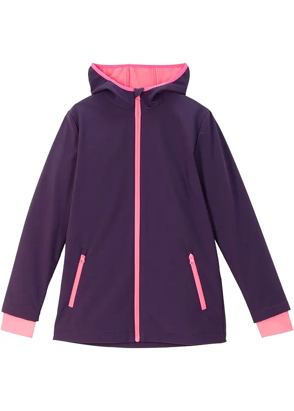 Softshelljacke mit Kapuze, wasserabweisend in lila von vorne - bonprix