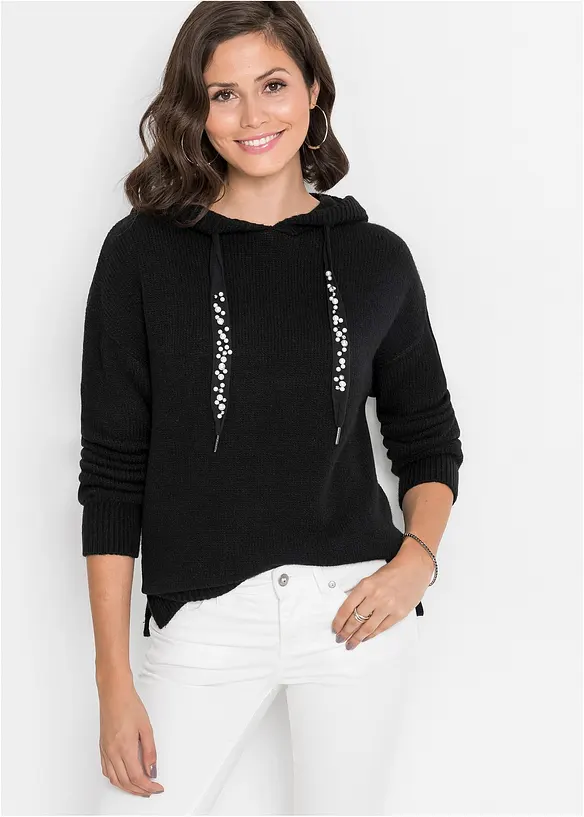 Oversize-Pullover in schwarz von vorne (im Anschnitt) - bonprix
