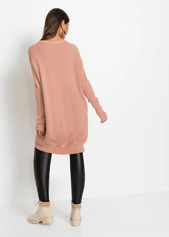 Long-Pullover aus Viskose-Mix in rosa von hinten (im Anschnitt) - bonprix
