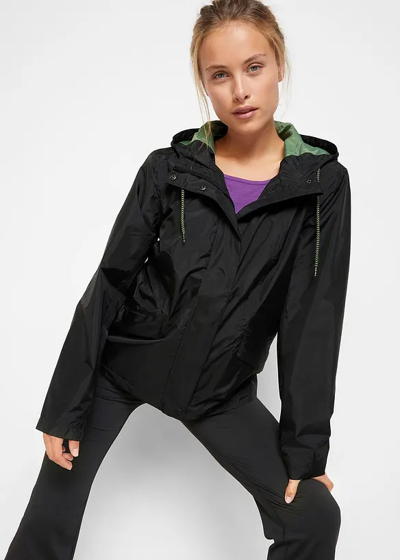 wasserdichte, ultraleichte Funktionsjacke in schwarz von vorne (im Anschnitt) - bonprix