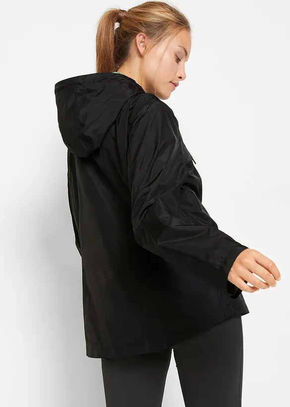 wasserdichte, ultraleichte Funktionsjacke in schwarz von hinten (im Anschnitt) - bonprix