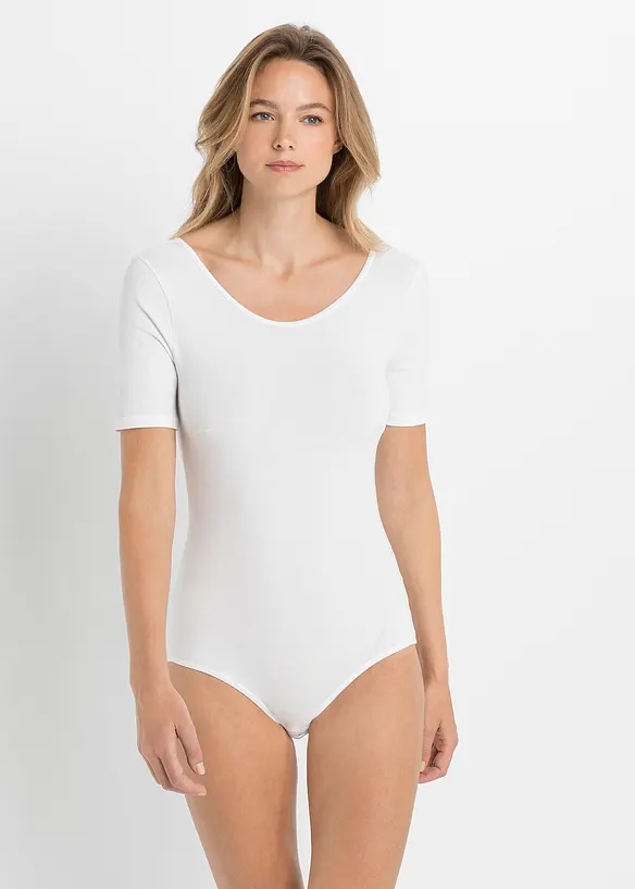 Halbarm-Body mit Baumwolle in weiß von vorne (Totalaufnahme) - bonprix