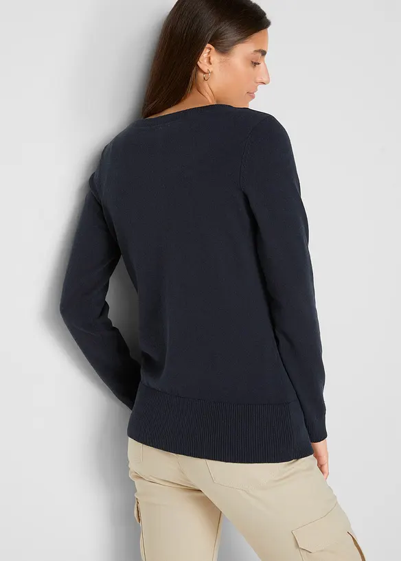 Feinstrickjacke mit recycelter Baumwolle in blau von hinten (im Anschnitt) - bonprix