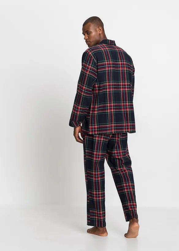 Herren Pyjama aus weichem Flanell mit Knopfleiste in blau von hinten (Totalaufnahme) - bonprix