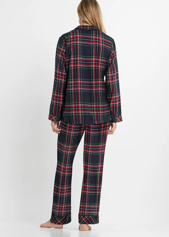 Gewebter Flanell  Pyjama in blau von hinten (Totalaufnahme) - bonprix