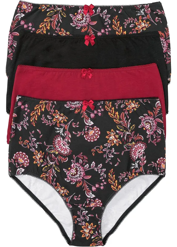 Highwaist Slip mit Baumwolle (4er Pack) in schwarz von vorne - bonprix