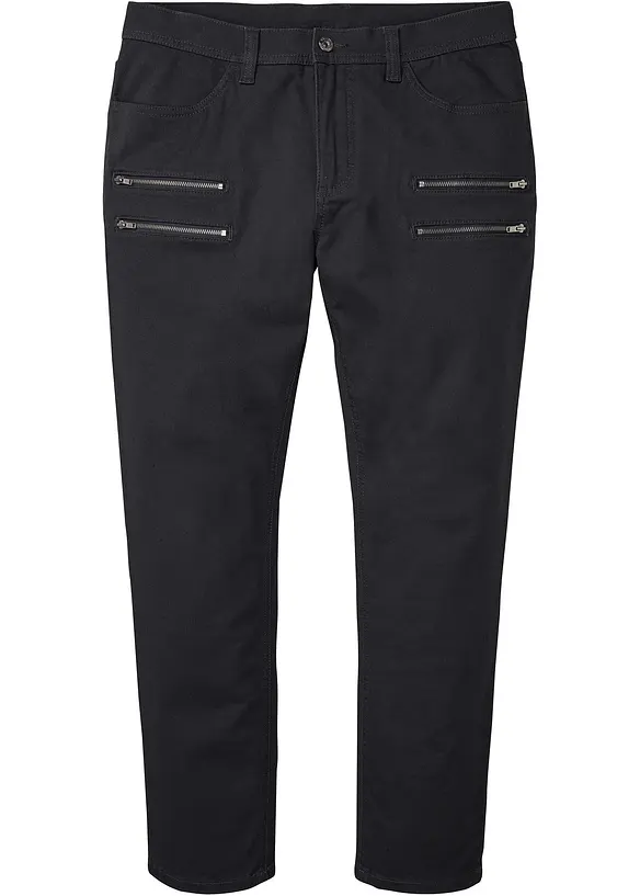Regular Fit Stretch-Hose mit dekorativen Reißverschlußtaschen, Tapered in schwarz von vorne - RAINBOW