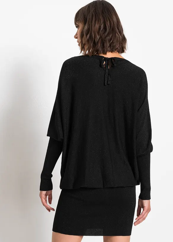 Strickkleid aus fließendem Viskose-Mix in schwarz von hinten (Totalaufnahme) - bonprix