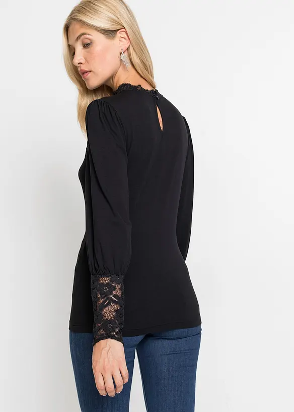 Langarmshirt aus Viskose-Mix in schwarz von hinten (im Anschnitt) - bonprix