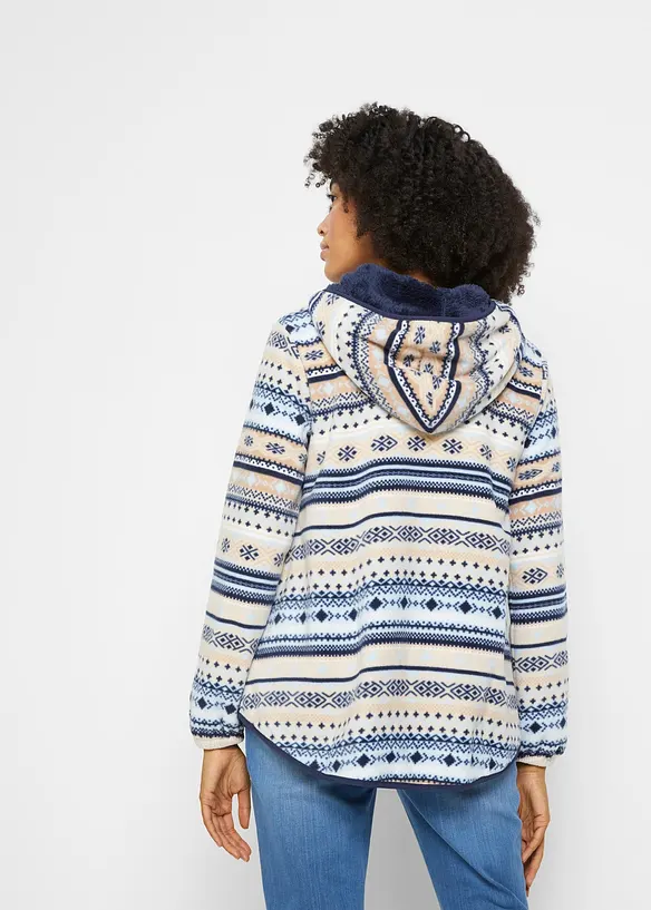 Kapuzen-Fleecejacke mit Norweger-Muster in beige von hinten (im Anschnitt) - bonprix Kapuzen-Fleecejacke mit Norweger-Muster in beige von hinten (im Anschnitt) - bonprix