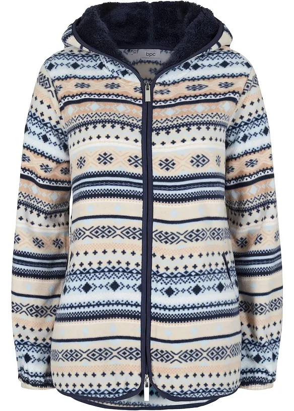 Kapuzen-Fleecejacke mit Norweger-Muster in beige von vorne - bonprix Kapuzen-Fleecejacke mit Norweger-Muster in beige von vorne - bonprix