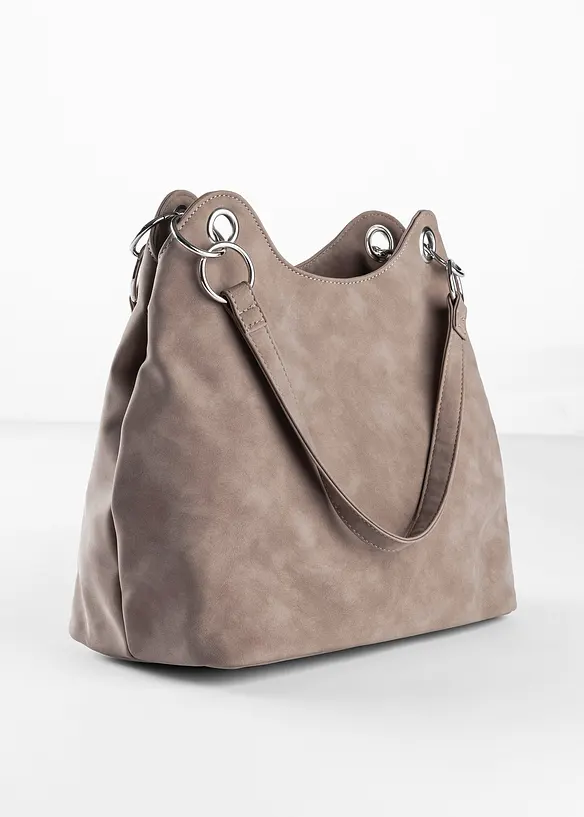 Handtasche in Velourslederoptik in braun von hinten - bonprix