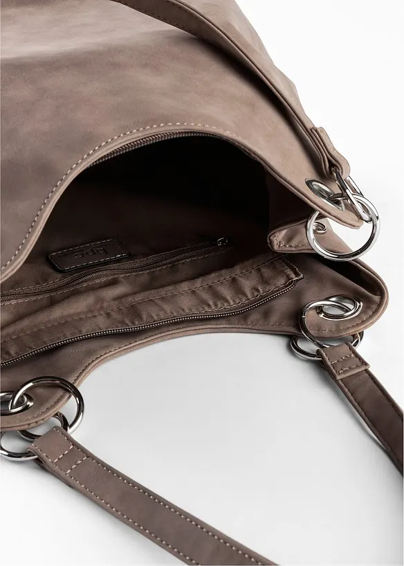 Handtasche in Velourslederoptik in braun geöffnet - bonprix