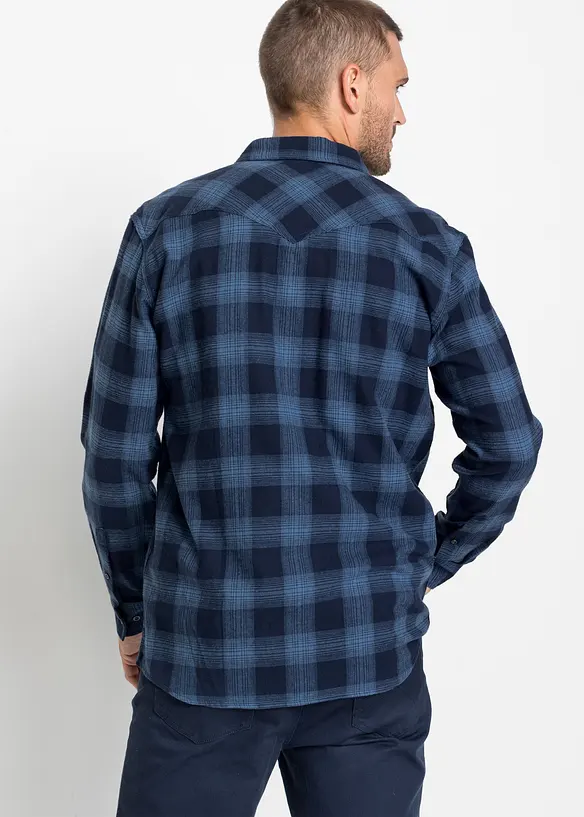 Flanellhemd aus reiner Baumwolle in blau von hinten (im Anschnitt) - bonprix