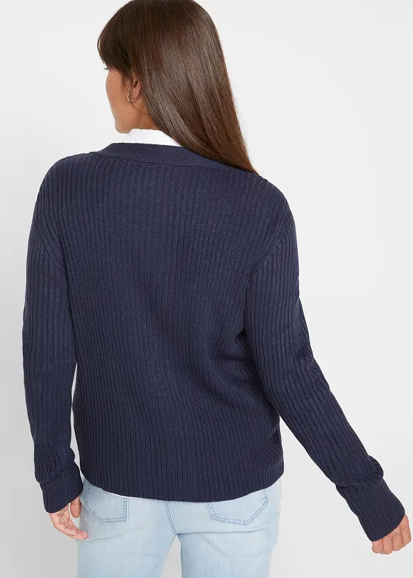 Gerippte Strickjacke in blau von hinten (im Anschnitt) - bonprix