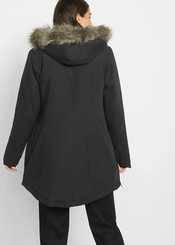 Parka mit seitlichen Reißverschlüssen zur Weitenregulierung in schwarz von hinten (im Anschnitt) - bonprix