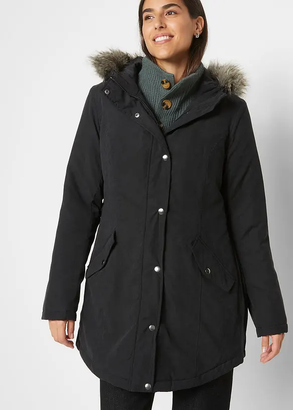 Parka mit seitlichen Reißverschlüssen zur Weitenregulierung in schwarz von vorne (im Anschnitt) - bonprix