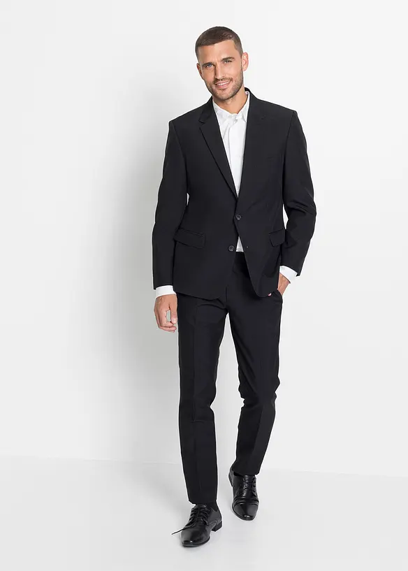 Anzug, Slim Fit (2-tlg.Set) in schwarz von vorne (Totalaufnahme) - bonprix