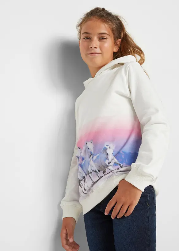 Hoodie aus reiner Bio-Baumwolle in weiß von vorne (im Anschnitt) - bonprix