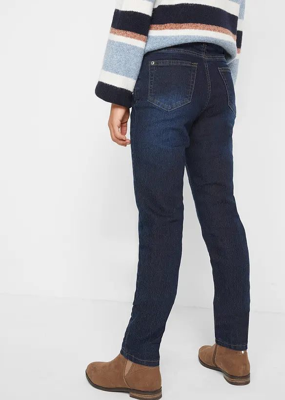 Thermojeans mit Jerseyfutter Mid Waist in blau von hinten - bonprix