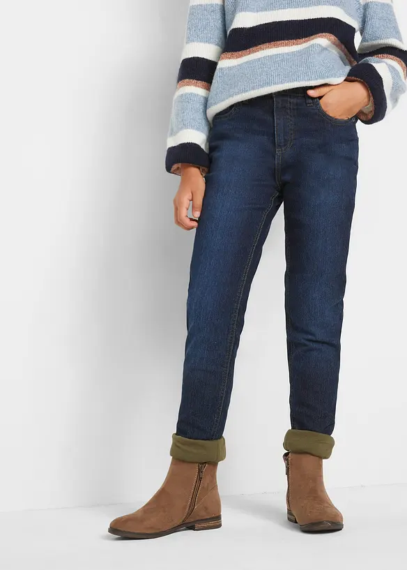 Thermojeans mit Jerseyfutter Mid Waist in blau von vorne - bonprix