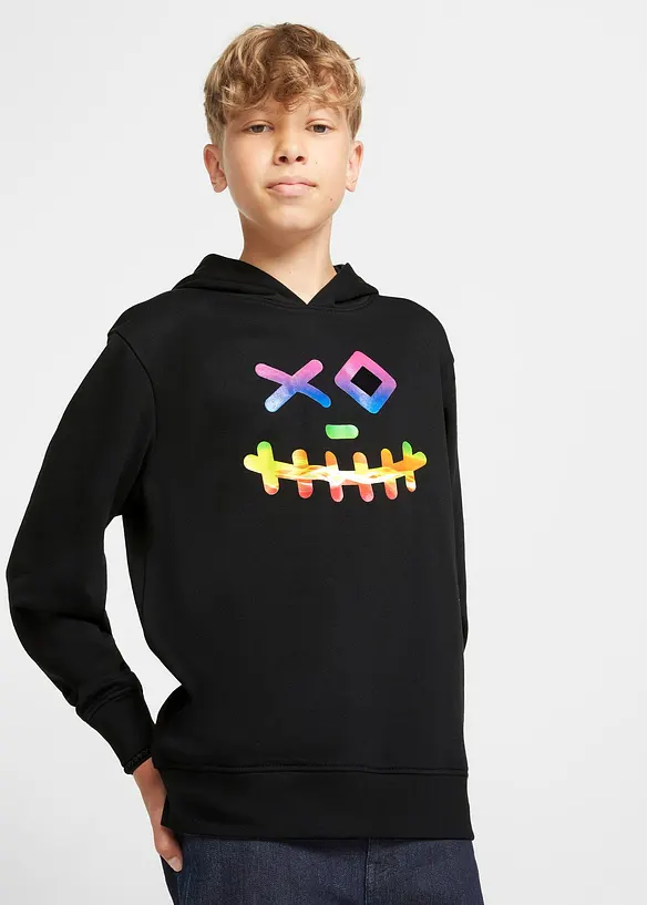Hoodie aus weichem Baumwoll-Mix in schwarz von vorne (im Anschnitt) - bonprix