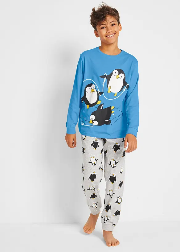 Pyjama mit weicher Baumwolle in blau von vorne (Totalaufnahme) - bonprix