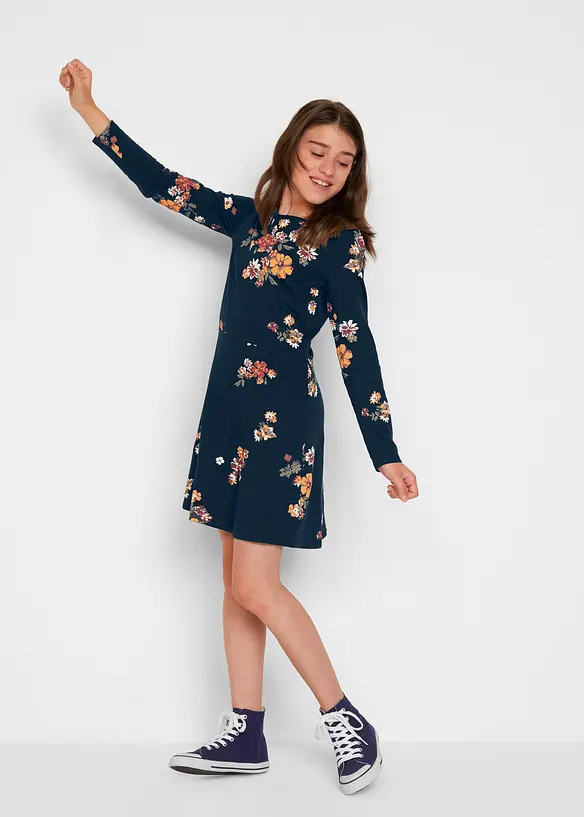Jerseykleid aus reiner Bio-Baumwolle in blau von vorne (Totalaufnahme) - bonprix