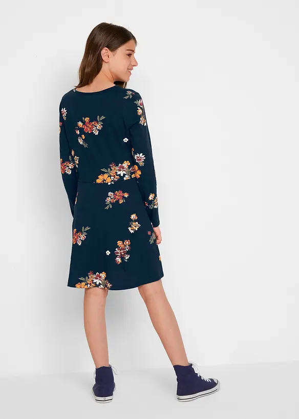 Jerseykleid aus reiner Bio-Baumwolle in blau von hinten (Totalaufnahme) - bonprix