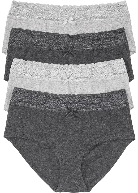 Maxipanty mit weicher Bio-Baumwolle und Spitze (4er Pack) in grau von vorne - bonprix