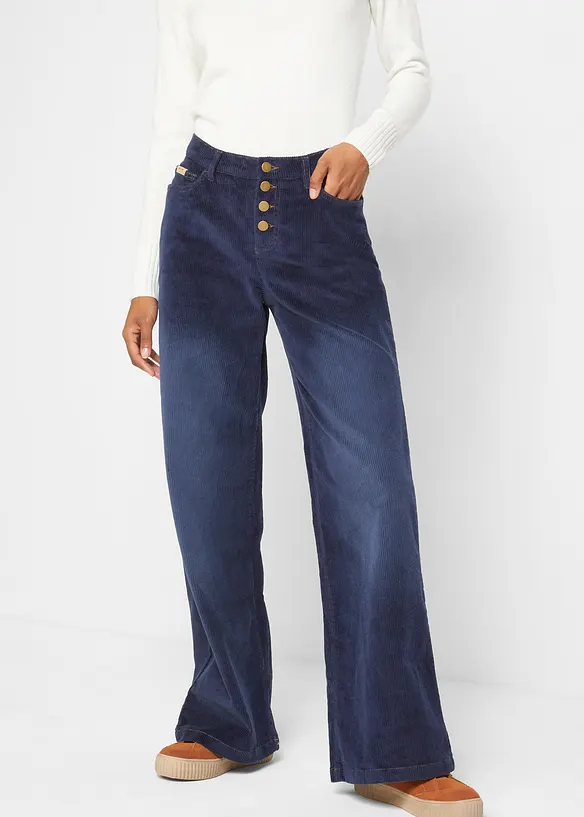 Cordhose aus elastischem Baumwoll-Mix in blau von vorne - bonprix