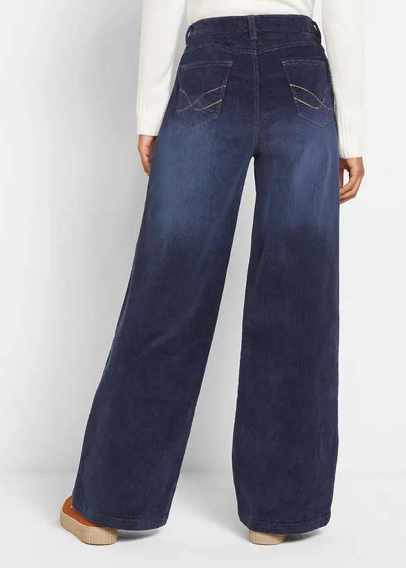 Cordhose aus elastischem Baumwoll-Mix in blau von hinten - bonprix
