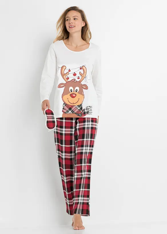 Pyjama mit Schlafmaske in weiß von vorne (Totalaufnahme) - bonprix