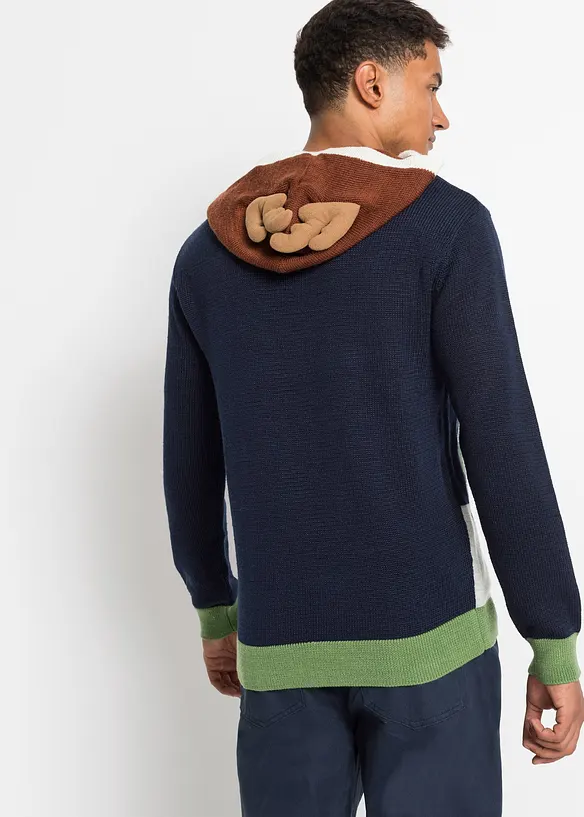 Kapuzen-Pullover mit Weihnachtsmotiv aus recyceltem Polyester in blau von hinten (im Anschnitt) - bonprix