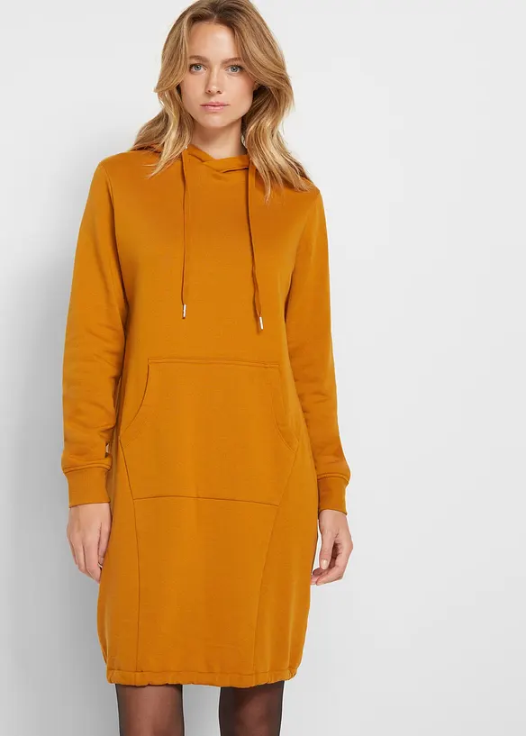 Sweatkleid aus Baumwoll-Mix in braun von vorne (Totalaufnahme) - bonprix