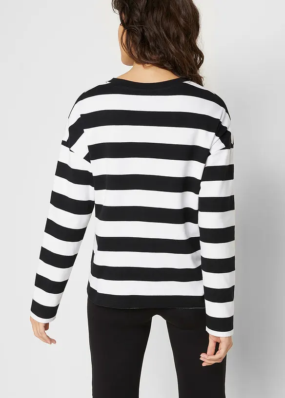 Langarmshirt aus schwerer reiner Bio-Baumwolle in schwarz von hinten (im Anschnitt) - bonprix