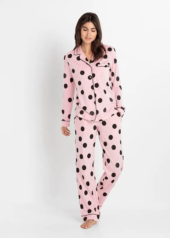 Pyjama mit Knopfleiste in rosa von vorne (Totalaufnahme) - bonprix
