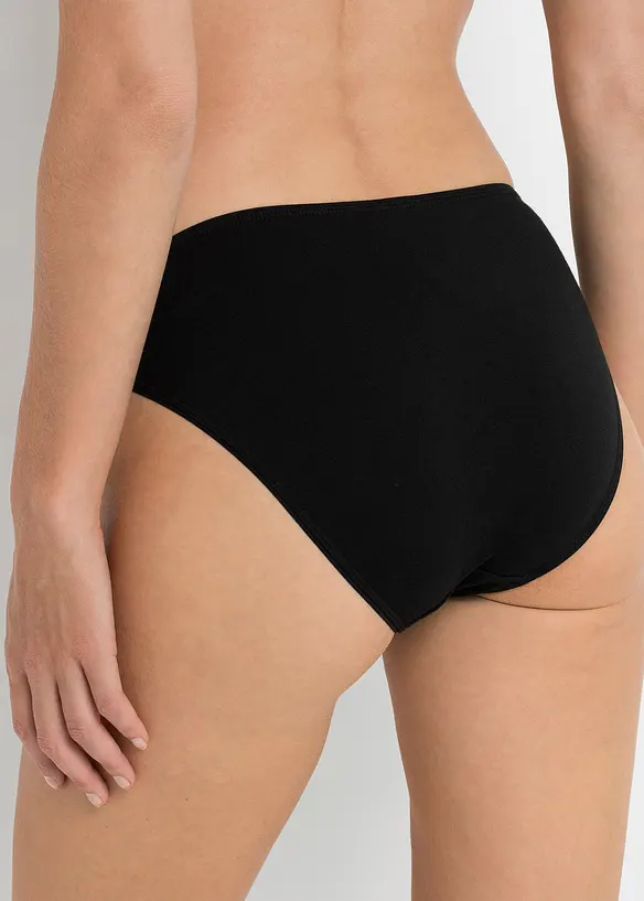 Slip mit weicher Baumwolle und Spitze (4er Pack) in schwarz von hinten - bonprix
