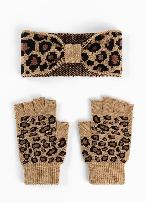 Stirnband und Handschuhe (3-tlg. Set) in beige - bonprix