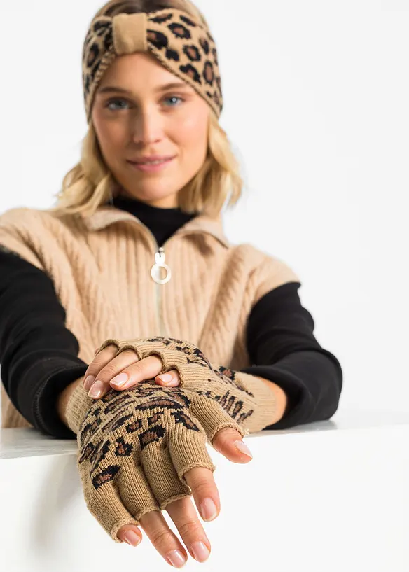 Stirnband und Handschuhe (3-tlg. Set) in beige von vorne (im Anschnitt) - bonprix
