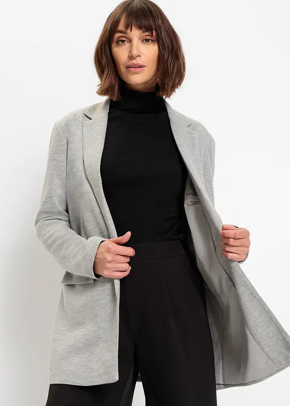 Langer Jersey-Blazer mit Taschen aus Viskose-Mix in grau von vorne (im Anschnitt) - bonprix