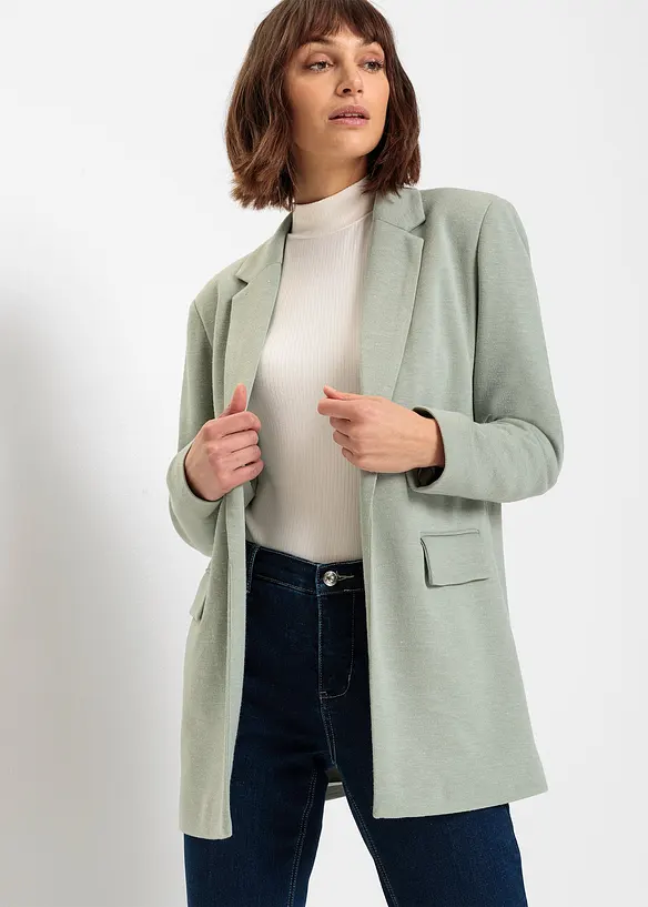 Langer Jersey-Blazer mit Taschen aus Viskose-Mix in grün von vorne (im Anschnitt) - bonprix