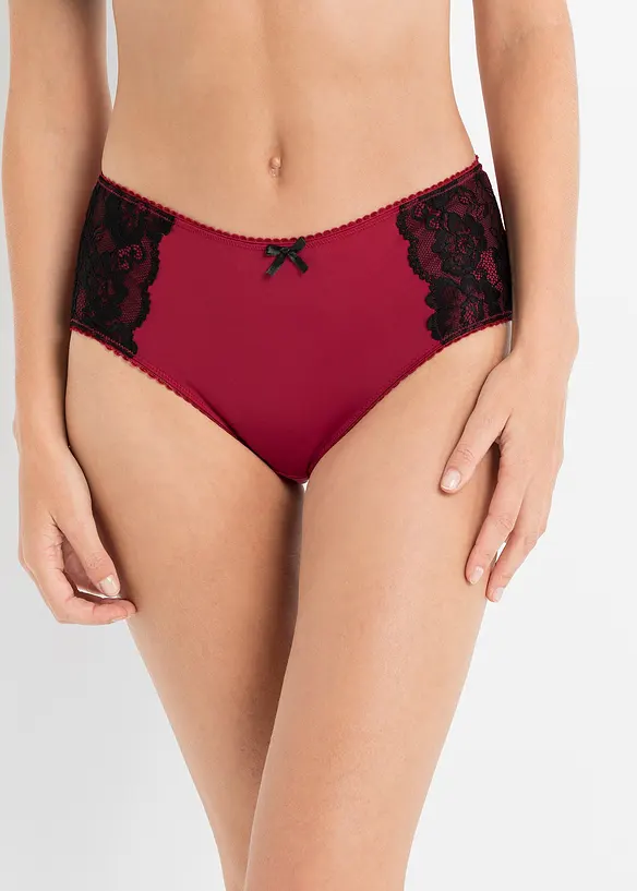 Maxislip aus Microfaser und mit Spitze (3er Pack) in schwarz von vorne - bonprix