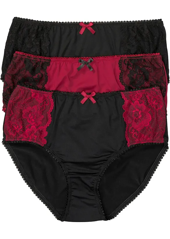 Maxislip aus Microfaser und mit Spitze (3er Pack) in schwarz von vorne - bonprix