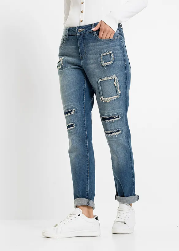 Boyfriend Jeans Mid Waist in blau von vorne - bonprix Boyfriend Jeans Mid Waist in blau von vorne - bonprix