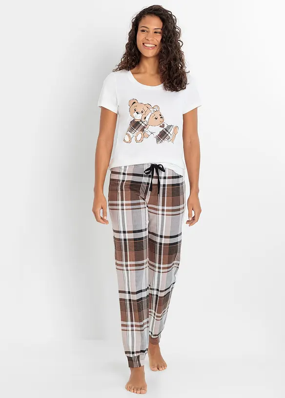 Pyjama aus reiner Bio-Baumwolle in weiß von vorne (Totalaufnahme) - bonprix