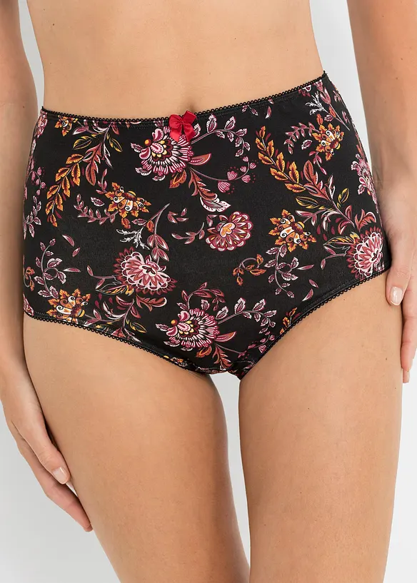 Highwaist Slip mit Baumwolle (4er Pack) in schwarz von vorne - bonprix