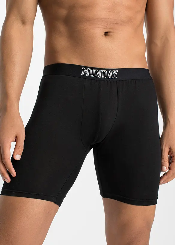 Lange Boxershorts eng mit Baumwolle (7er Pack) in schwarz von vorne - bonprix