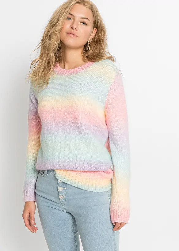 Grobstrick-Pullover aus weichem Woll-Mix in rosa von vorne (im Anschnitt) - bonprix